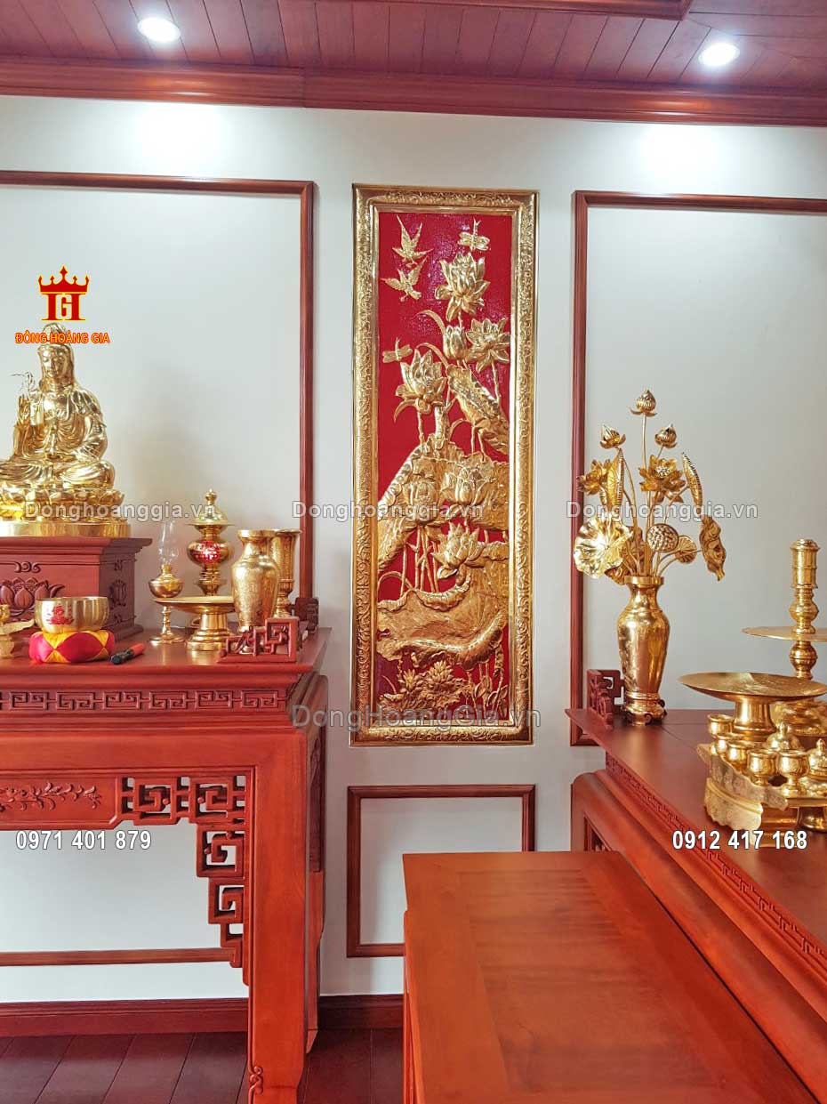 Toàn bộ các vật phẩm thờ cúng được chế tác từ đồng mạ vàng 24K cao cấp